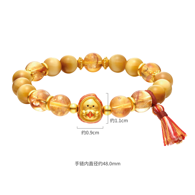 六福珠宝奇趣坚果黄金转运珠手链女鎏彩足金花生水晶手串032534BA