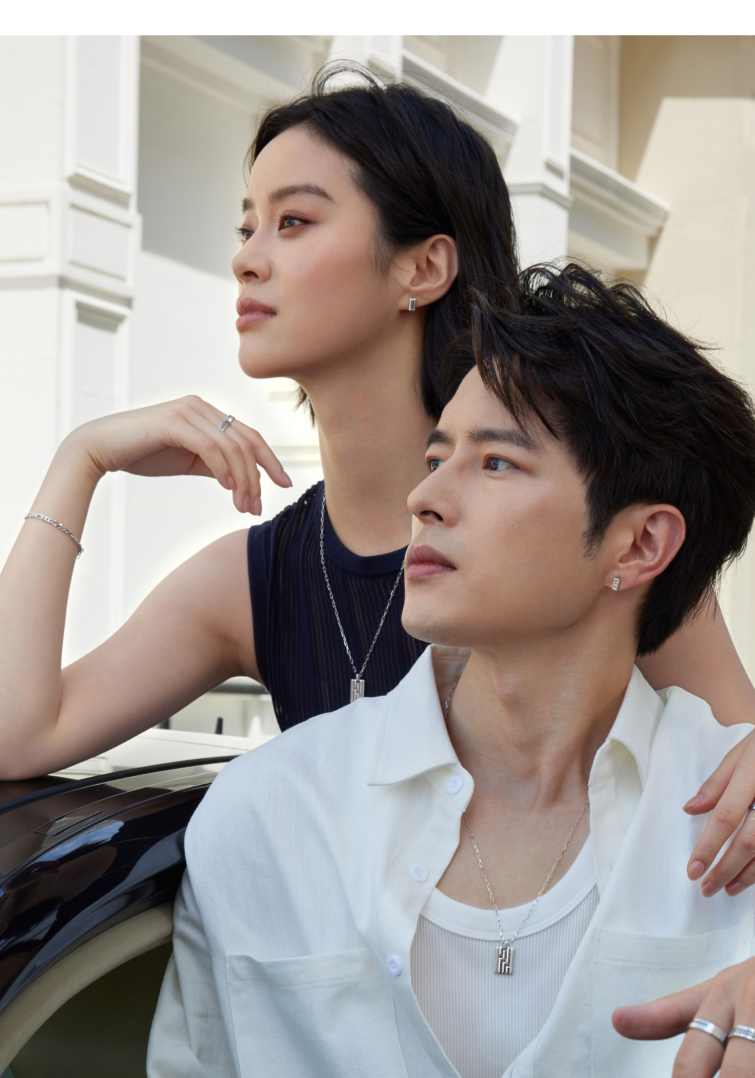 六福珠宝黑钻方牌铂金项链铂950男女款手工拉丝白金吊坠HEJ0001DS