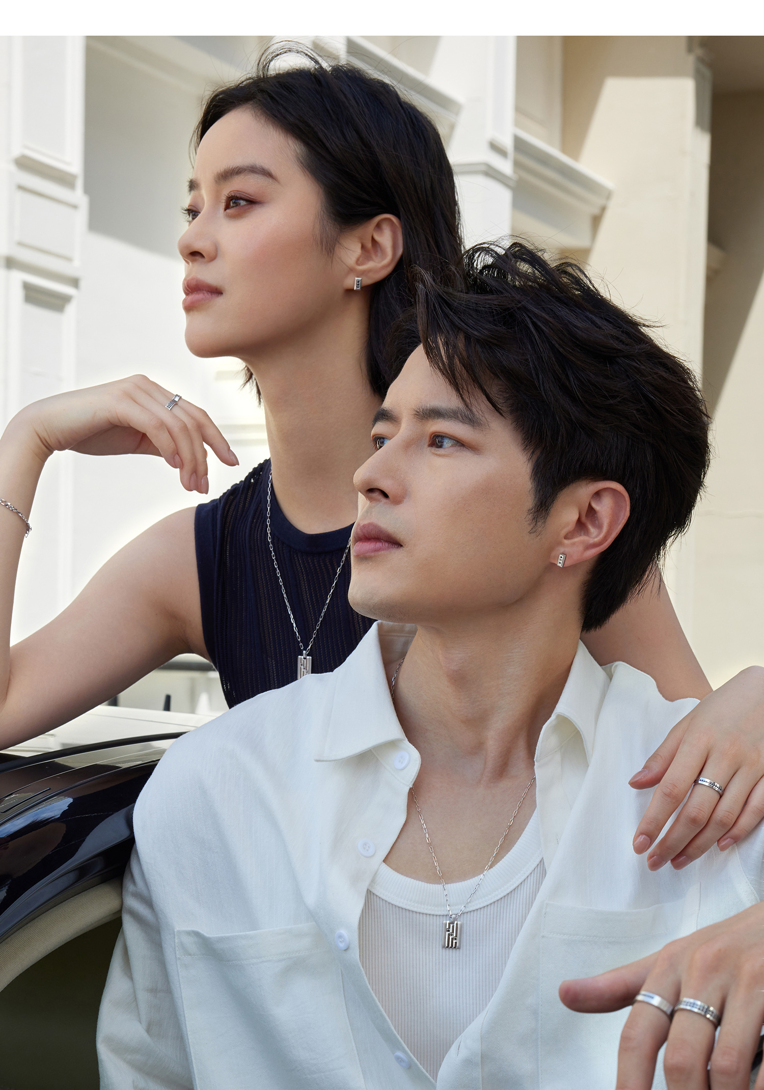 六福珠宝黑钻几何铂金耳钉铂950男女款手工拉丝白金耳环HEJ0011DS【联系客服补货】