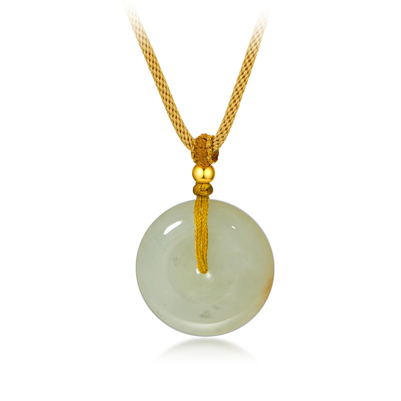 六福珠宝和田玉平安扣黄金金珠项链日常款玉石吊坠玉坠L74A0009DS