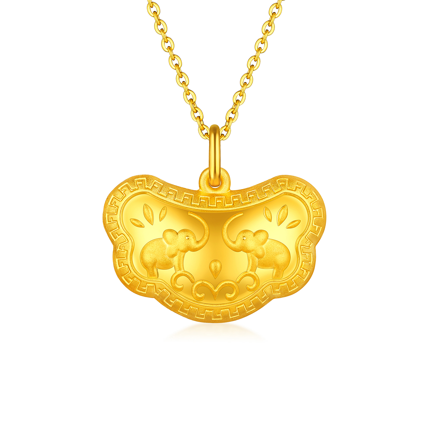 六福珠宝金锁长命锁吊坠如意吉祥宝宝黄金吊坠计价L01GTBP0011