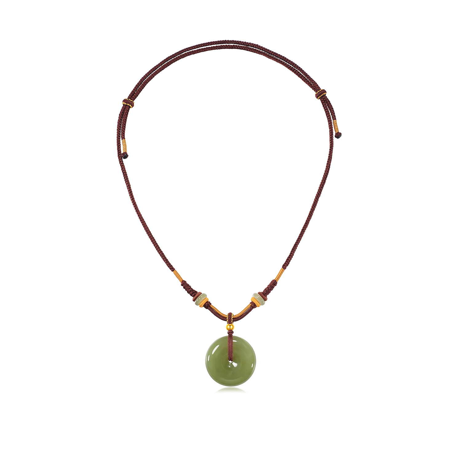 六福珠宝平安扣和田玉吊坠女日常黄金金珠项链玉石挂坠L74A0012DS