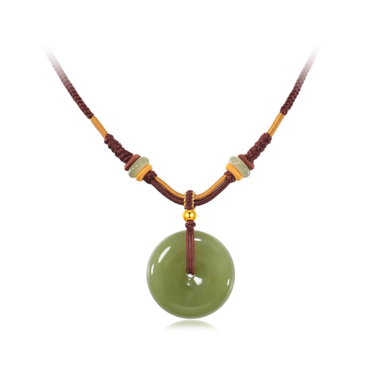 六福珠宝平安扣和田玉吊坠女日常黄金金珠项链玉石挂坠L74A0012DS