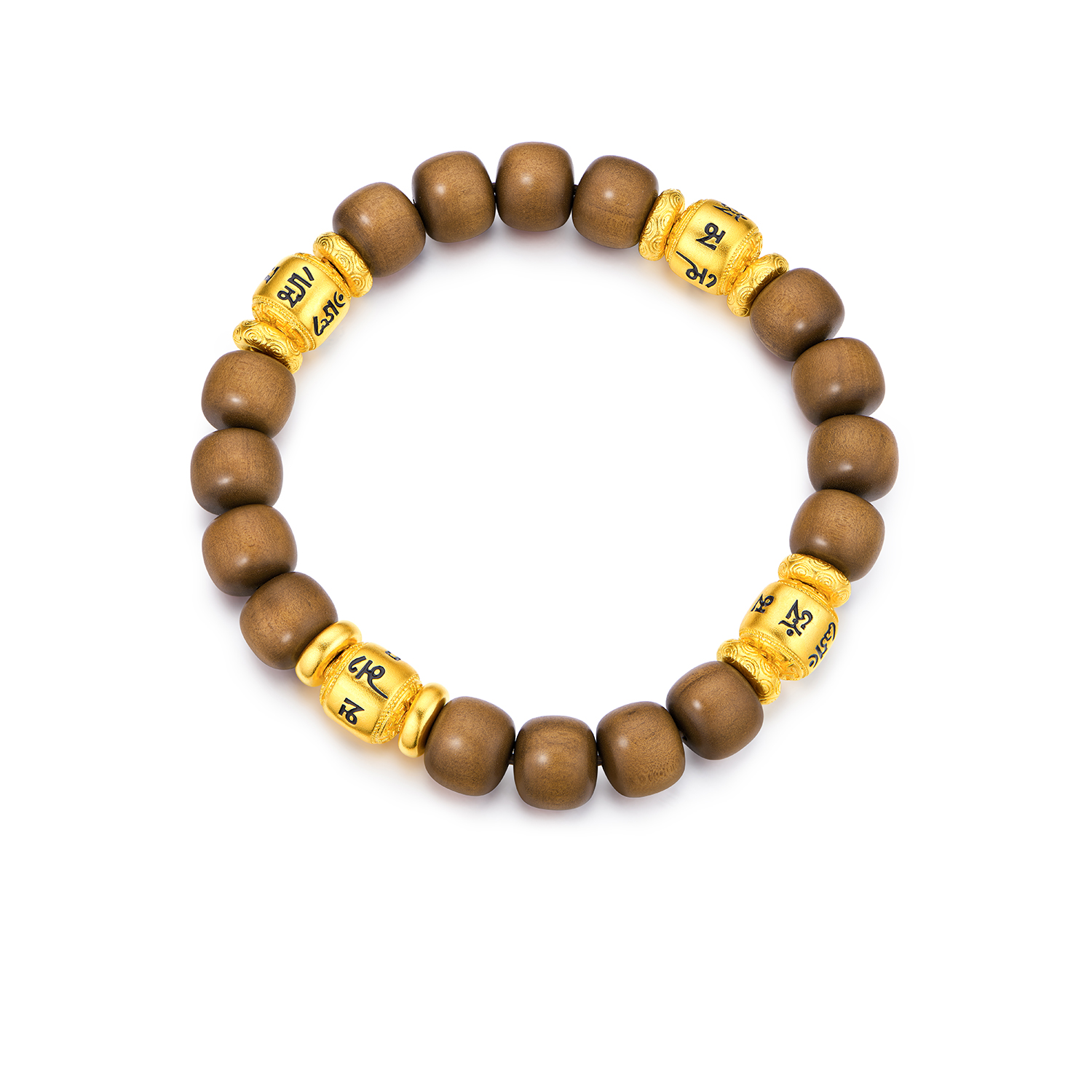 六福珠宝六字真言文玩黄金手链男女款老山檀手串珠计价F63G0105DS