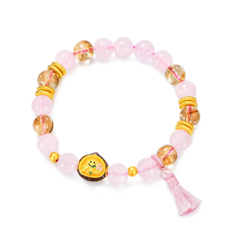 六福珠宝奇趣坚果黄金转运珠手链女鎏彩足金花生水晶手串032534BA