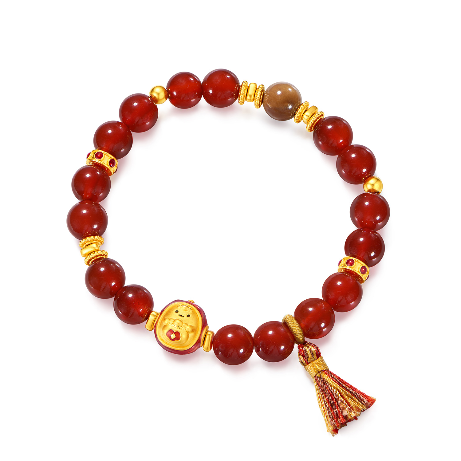 六福珠宝奇趣坚果黄金转运珠手链女鎏彩足金花生水晶手串032534BA