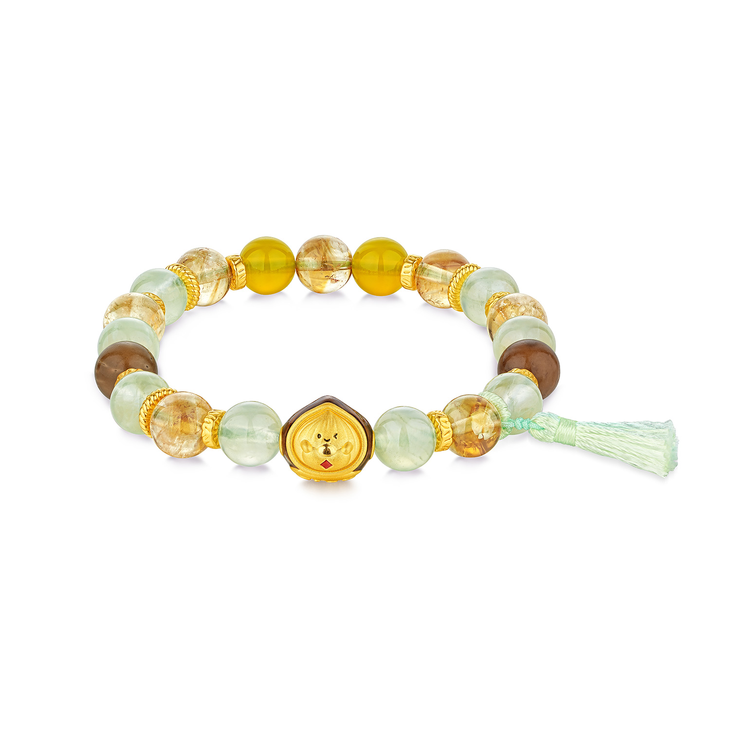 六福珠宝奇趣坚果黄金转运珠手链女鎏彩足金花生水晶手串032534BA