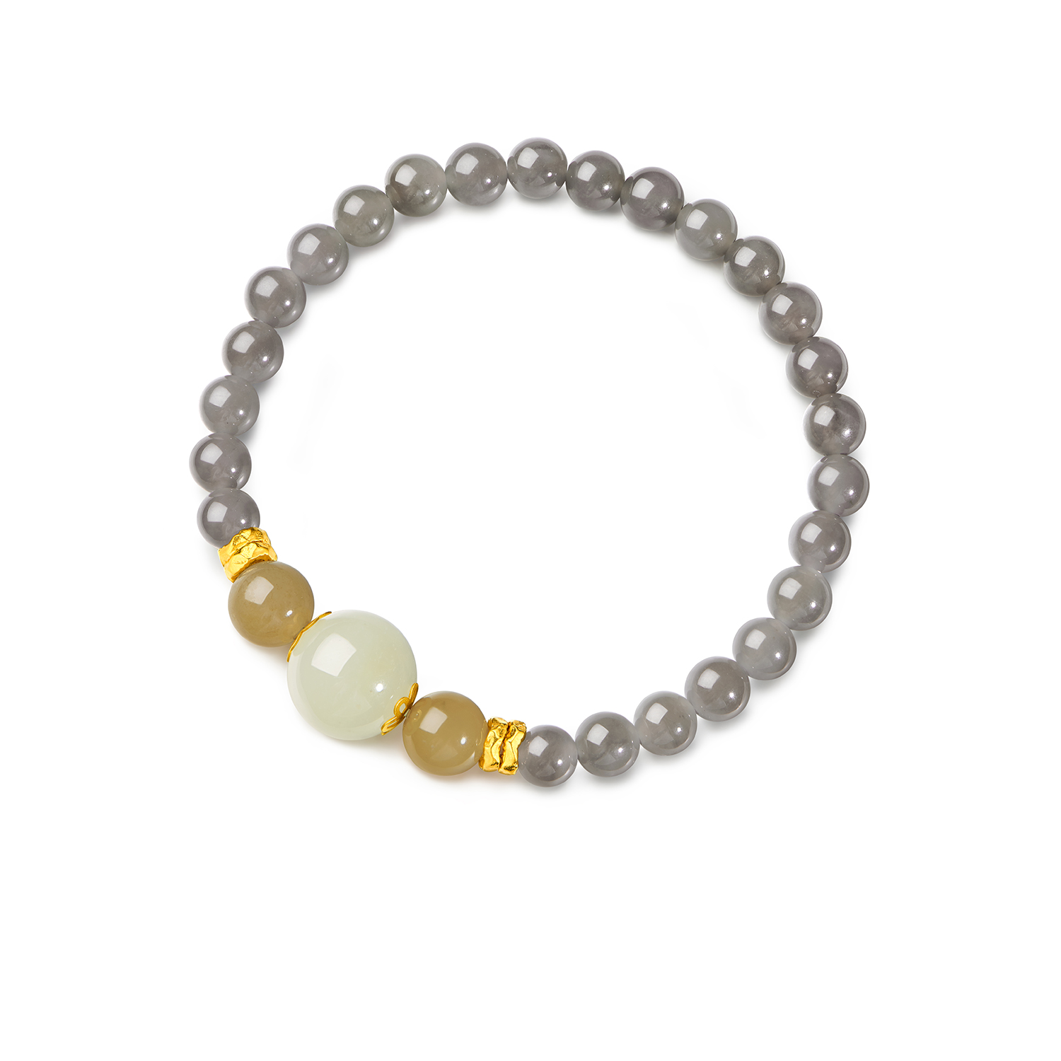 六福珠宝染墨云烟多宝和田玉手串碎金子黄金手链女圆珠FQA0003DS