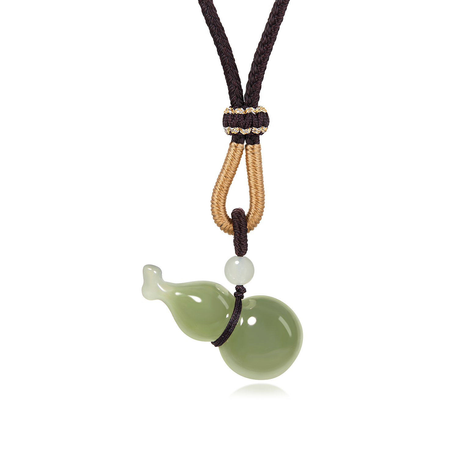 六福珠宝葫芦和田玉项链吊坠女款日常玉石圆珠挂坠玉坠F21A0040DS