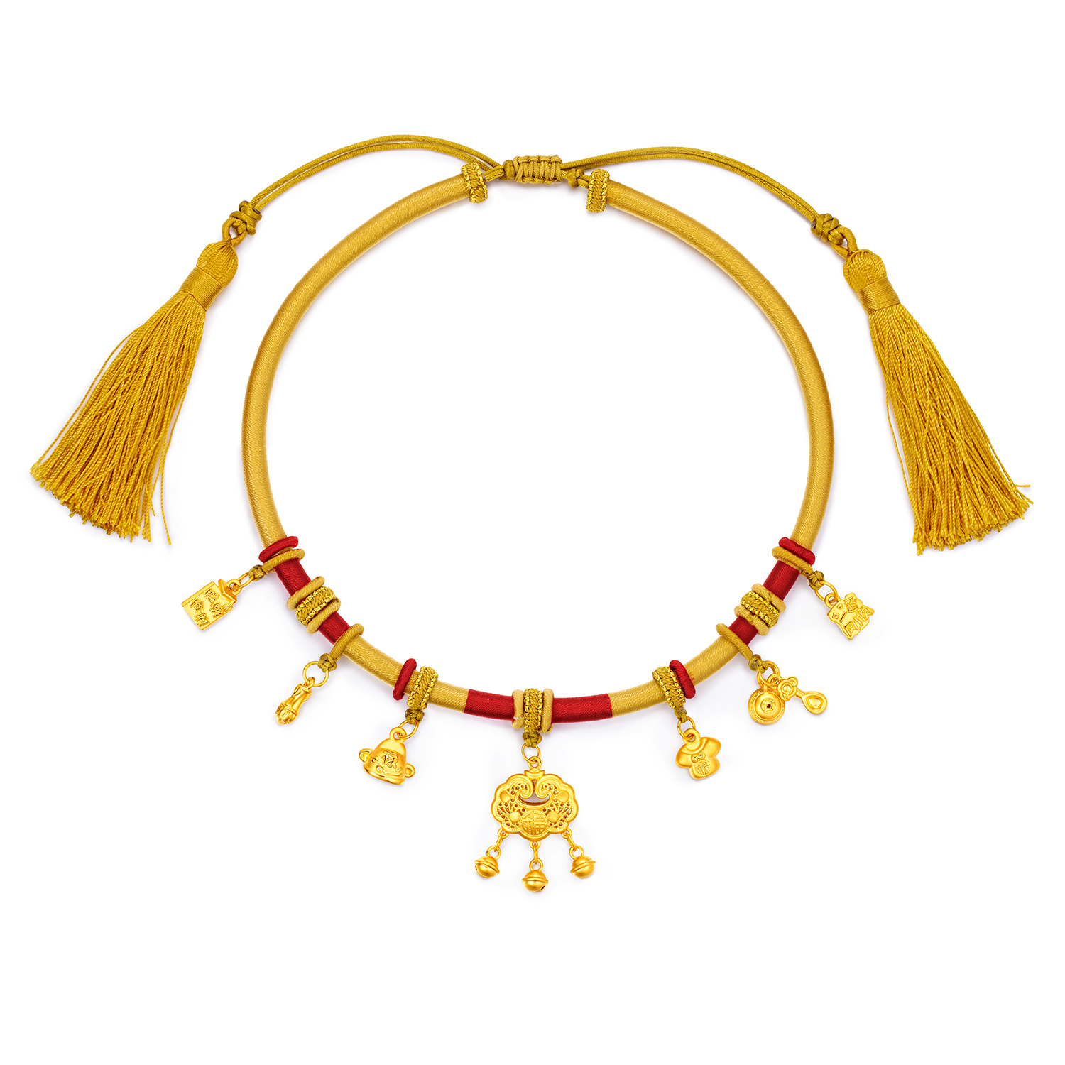 六福珠宝长命锁黄金项圈宝宝金锁包满月礼足金碗筷计价L02G0003DS