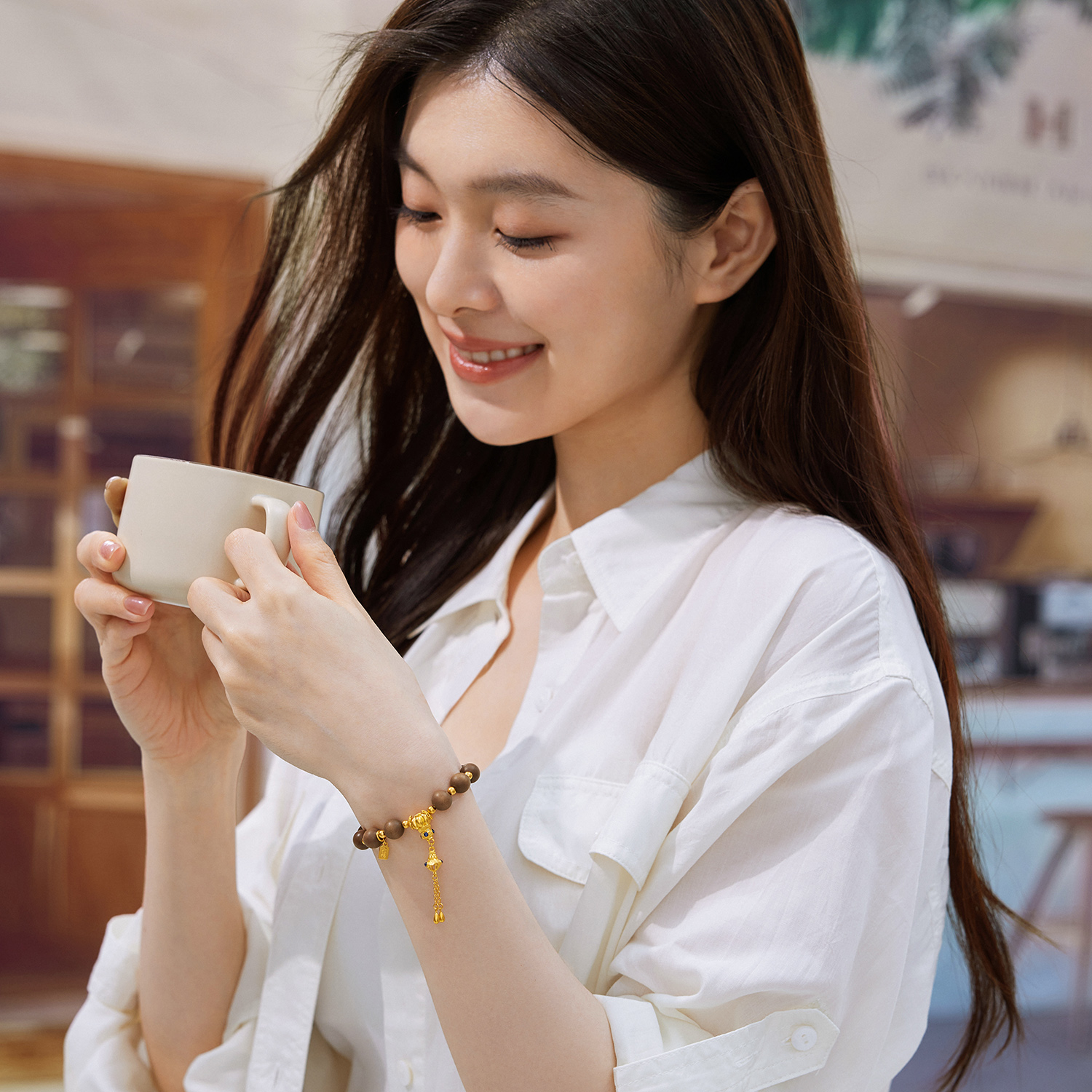 六福珠宝福满传家南瓜珠黄金手链老檀木手串青金石计价G39G0031DS【1V1直播看货】