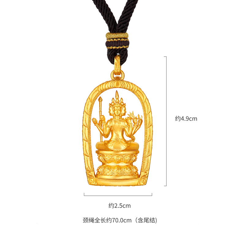 六福珠宝福满传家四面佛造型黄金吊坠男女金佛挂坠计价F63G0106DS【视频看货】