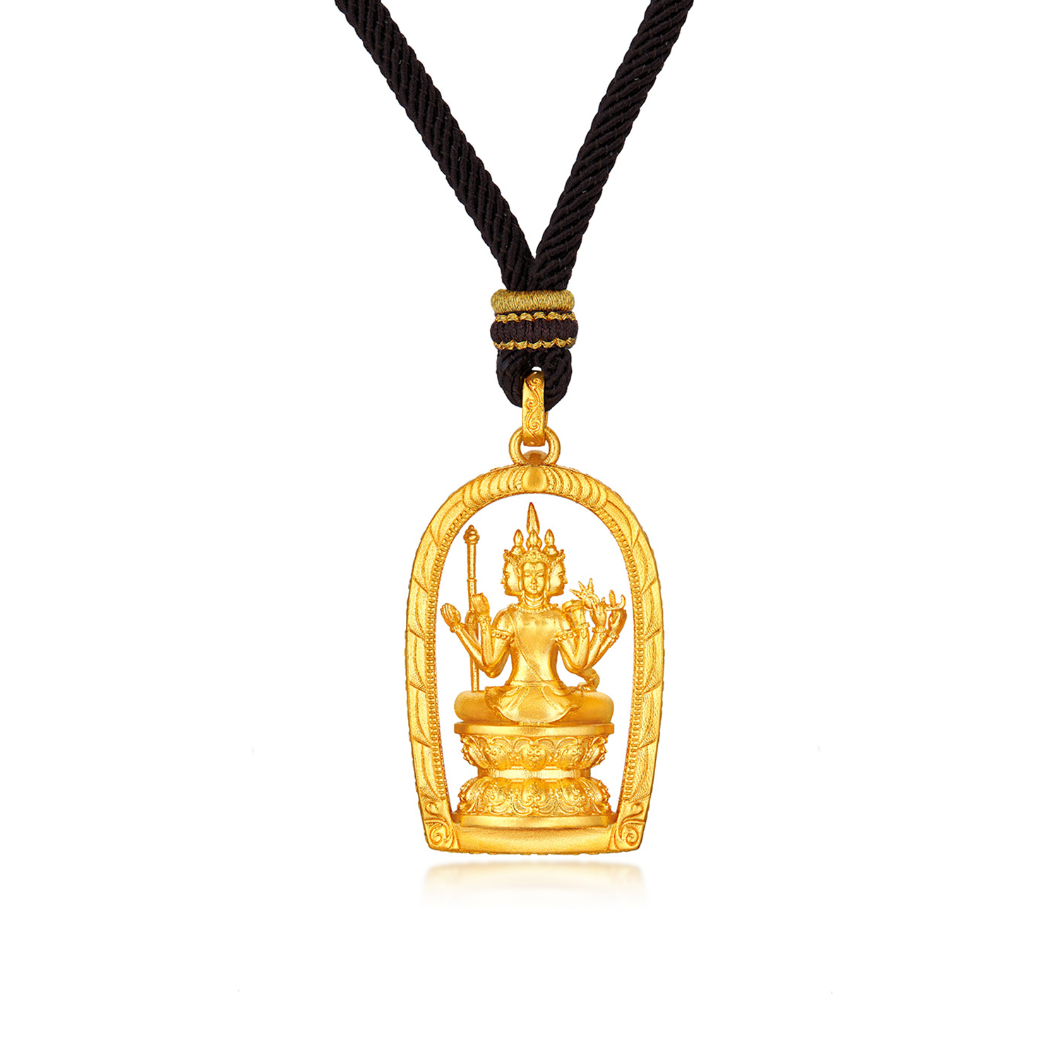 六福珠宝福满传家四面佛造型黄金吊坠男女金佛挂坠计价F63G0106DS【视频看货】