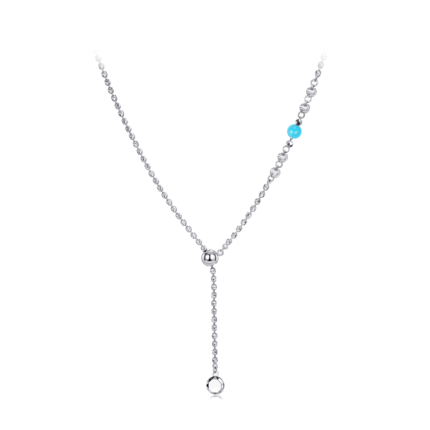 六福珠宝钻光链铂金项链铂950女款绿松石白金Y字链计价G07P0026DS