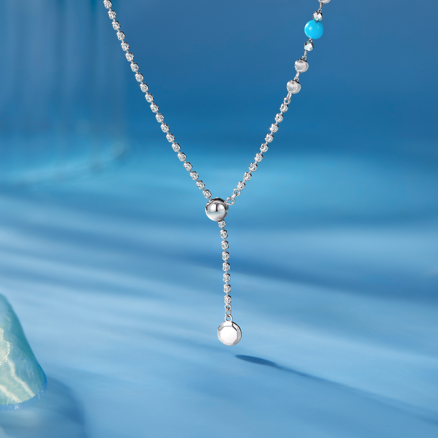 六福珠宝钻光链铂金项链铂950女款绿松石白金Y字链计价G07P0026DS