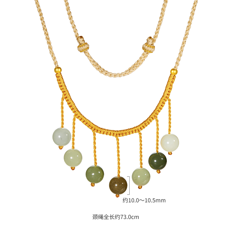 六福珠宝帘梦幽幽多宝和田玉吊坠流苏黄金项链挂绳玉坠FQA0004DS