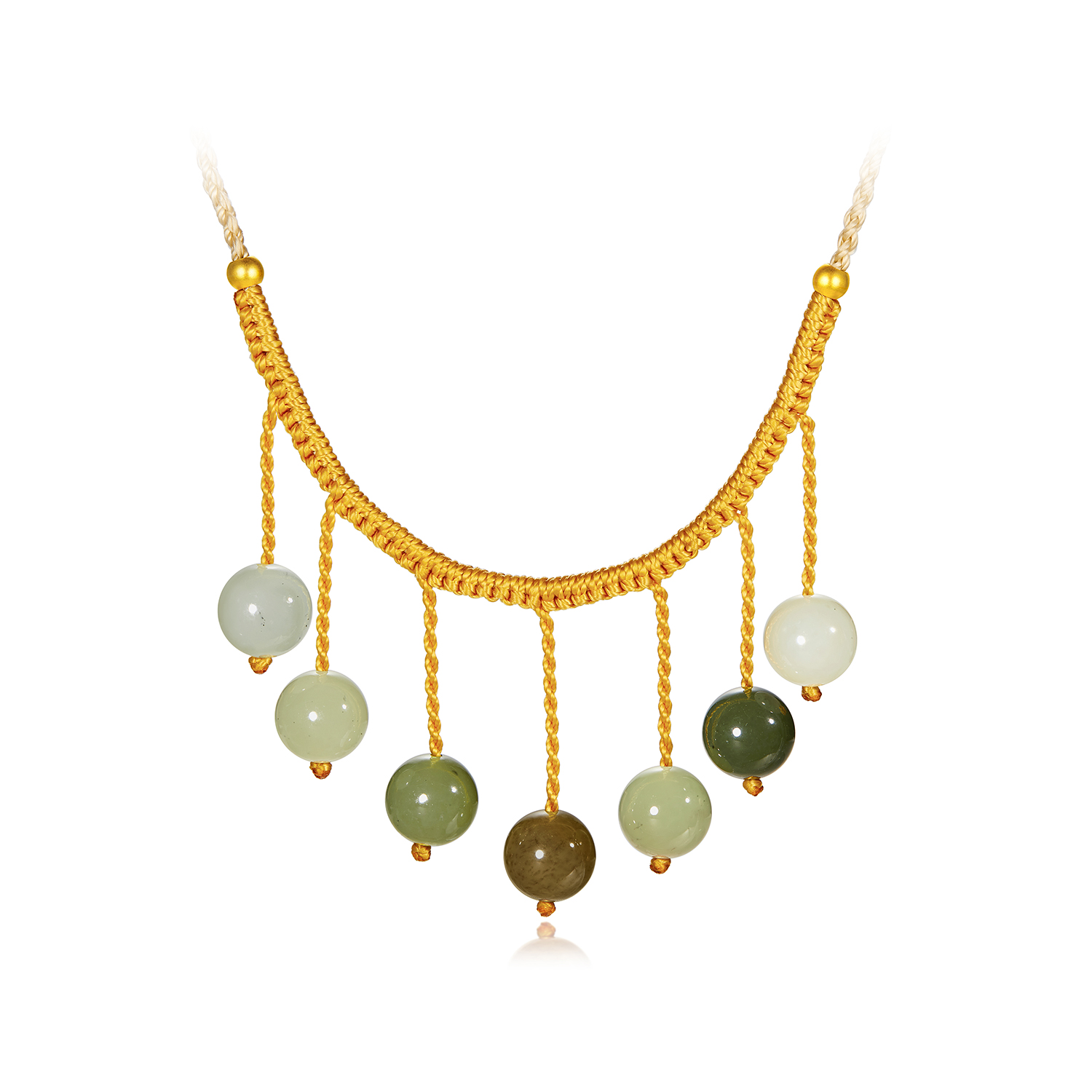 六福珠宝帘梦幽幽多宝和田玉吊坠流苏黄金项链挂绳玉坠FQA0004DS