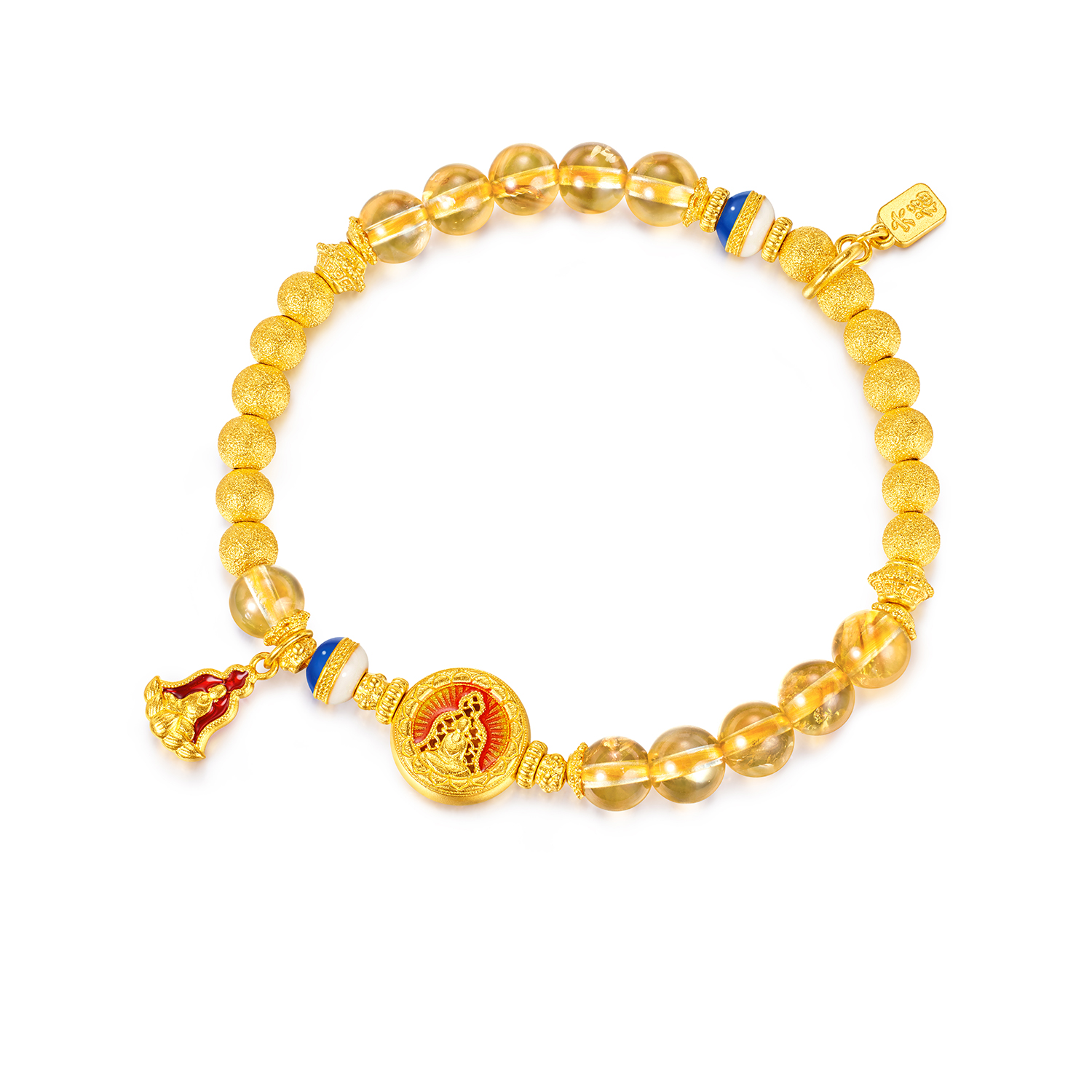 六福珠宝福满传家无相佛黄金手链黄水晶菩提珠手串计价F63G0102DS【视频看货】