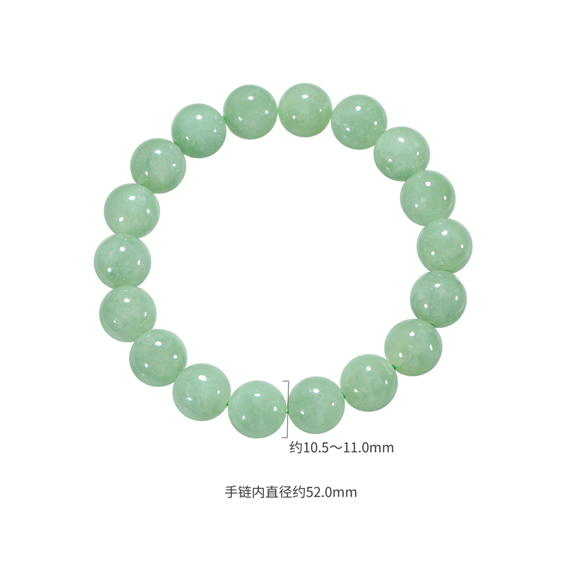 六福珠宝光面圆珠翡翠手串男士10.5-11mm翡翠玉石手链F21J0004DS