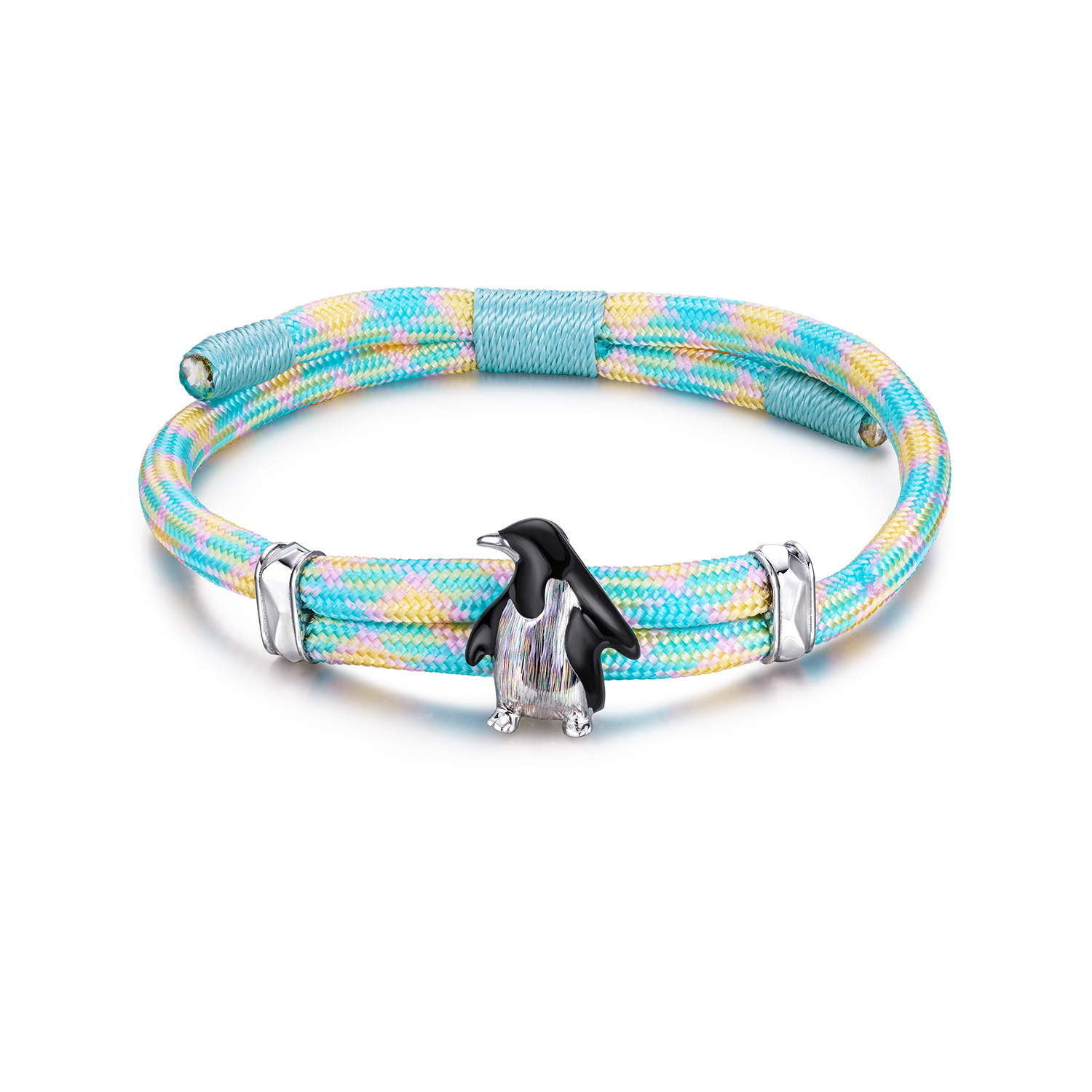 六福珠宝海洋企鹅铂金手链铂950男女款七彩拉丝白金手绳GJT0021DS