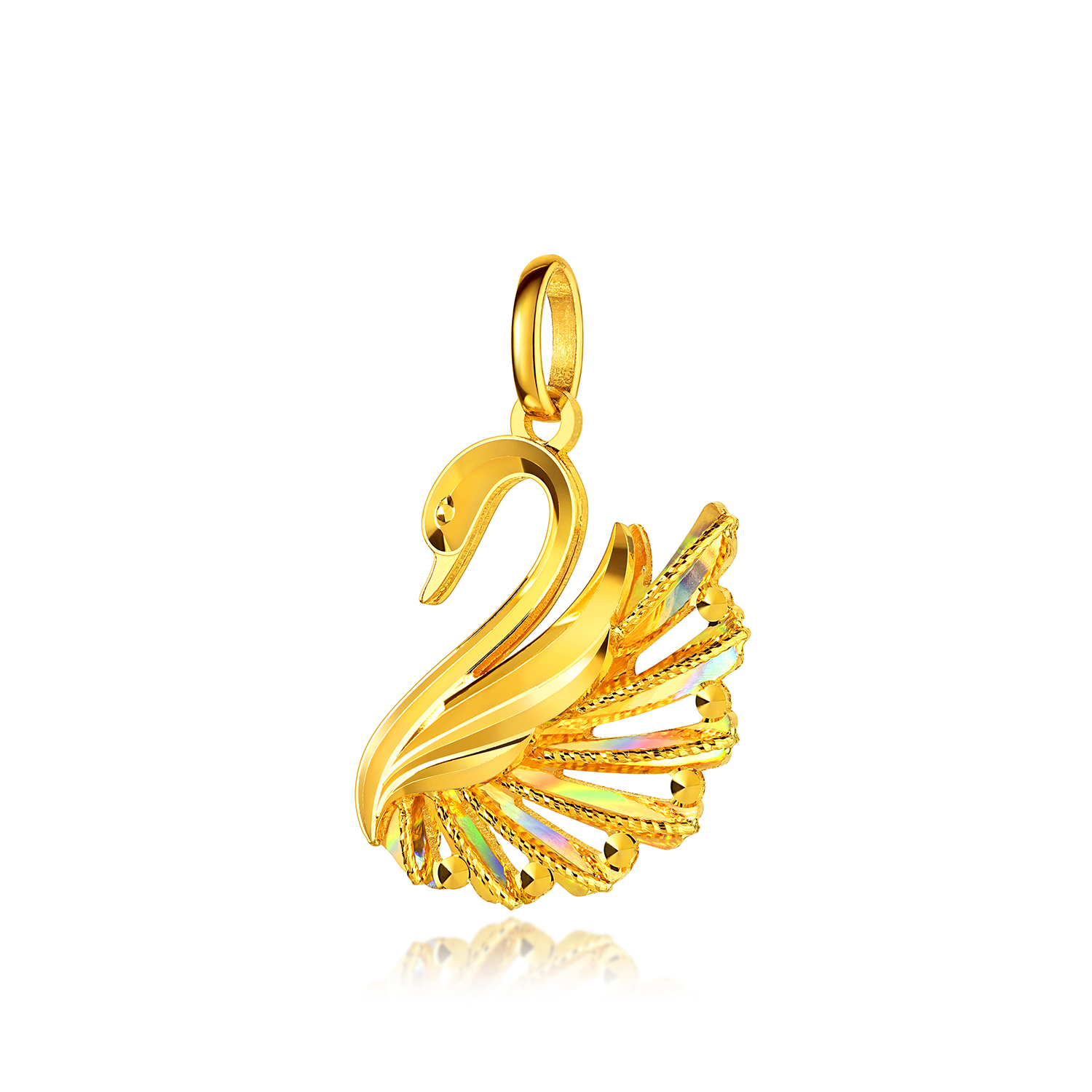 六福珠宝冰·钻天鹅黄金吊坠女款时尚炫彩色足金挂坠首饰031771PA
