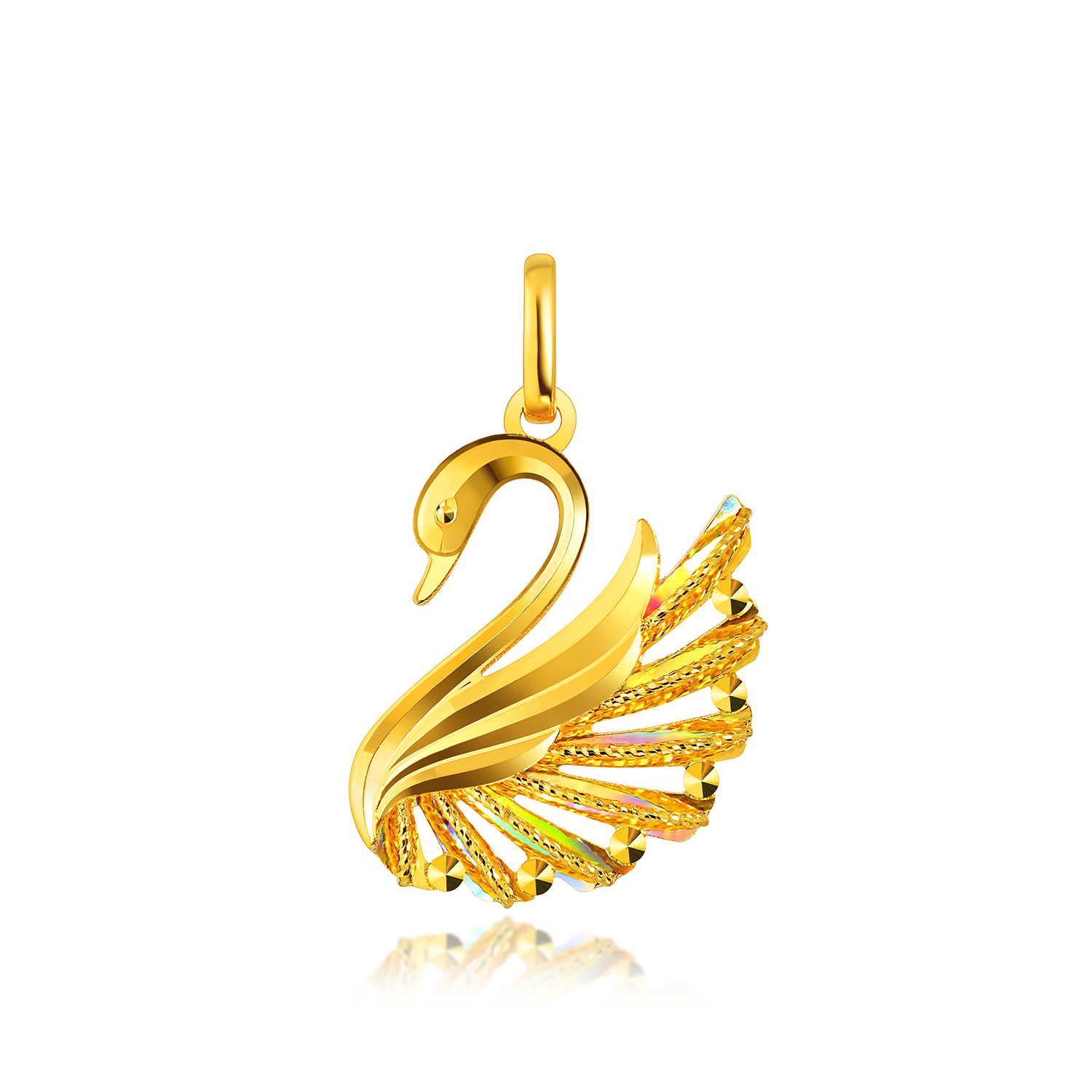 六福珠宝冰·钻天鹅黄金吊坠女款时尚炫彩色足金挂坠首饰031771PA