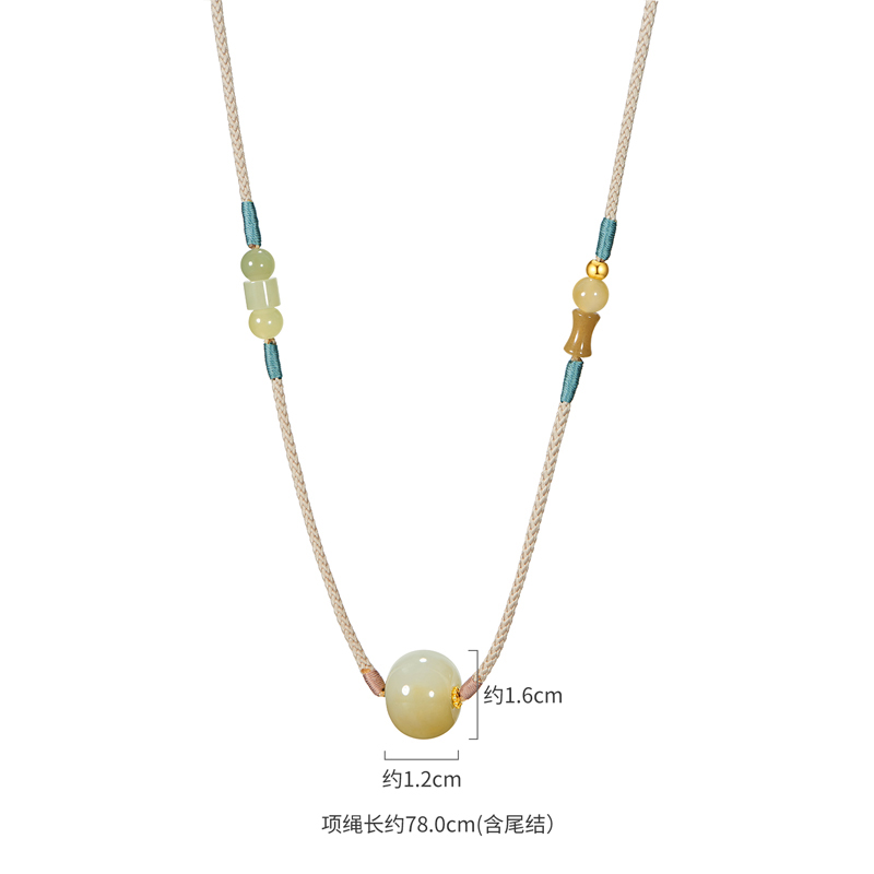 六福珠宝算盘珠和田玉项链黄金隔片女玉石圆珠国风编绳L74A0024DS