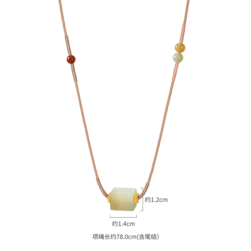 六福珠宝小方糖和田玉项链黄金隔片女玉髓圆珠国风编绳L74A0025DS