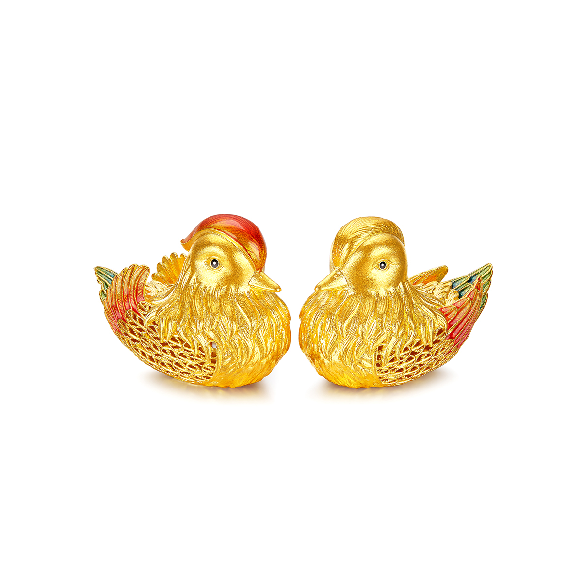 六福珠宝福满传家鸳鸯共枕黄金摆件结婚嫁礼一对计价L07TBGA0001【联系客服补货】【视频看货】