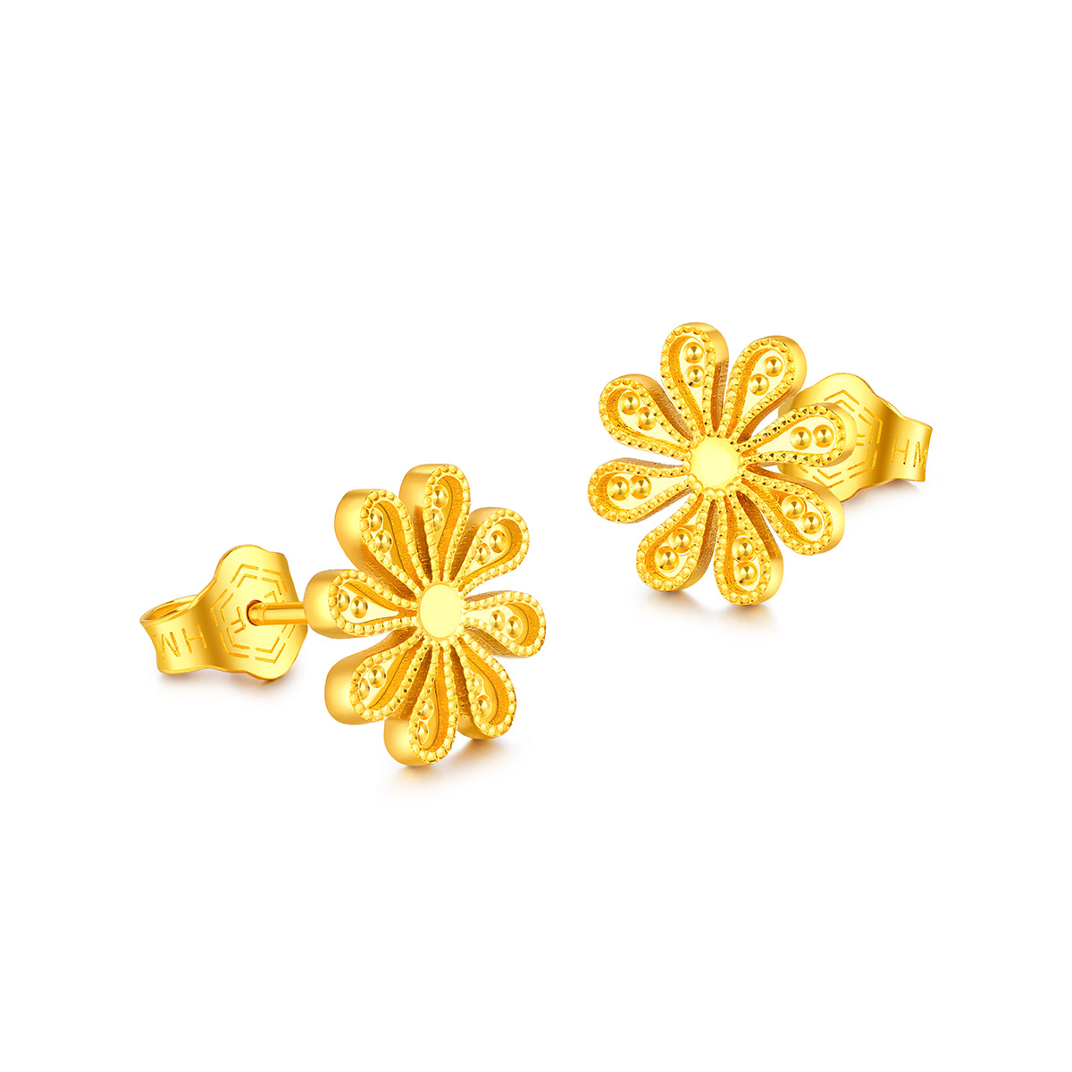 六福珠宝小雏菊黄金耳钉实心耳环Goldstyle足金耳饰定价000569E1