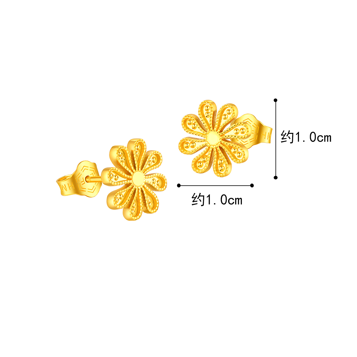六福珠宝小雏菊黄金耳钉实心耳环Goldstyle足金耳饰定价000569E1