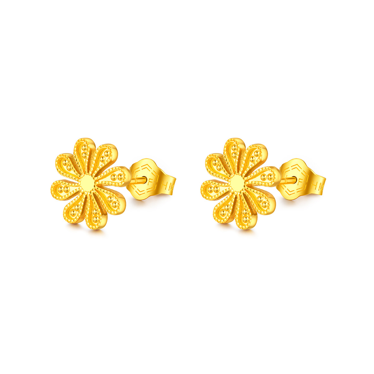 六福珠宝小雏菊黄金耳钉实心耳环Goldstyle足金耳饰定价000569E1