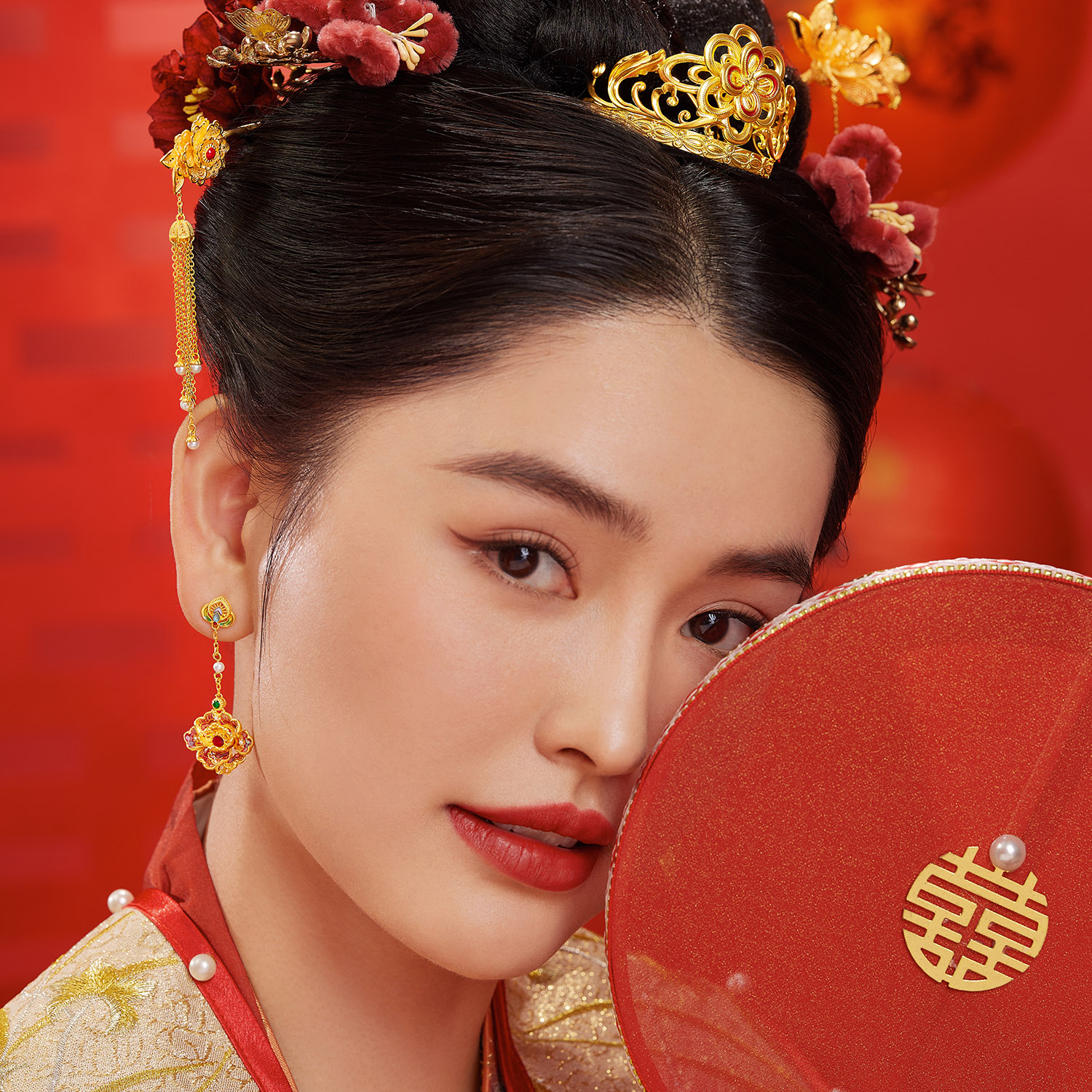 六福珠宝福满传家牡丹花黄金发簪子女流苏婚嫁礼计价G21TBGH0002【联系客服补货】
