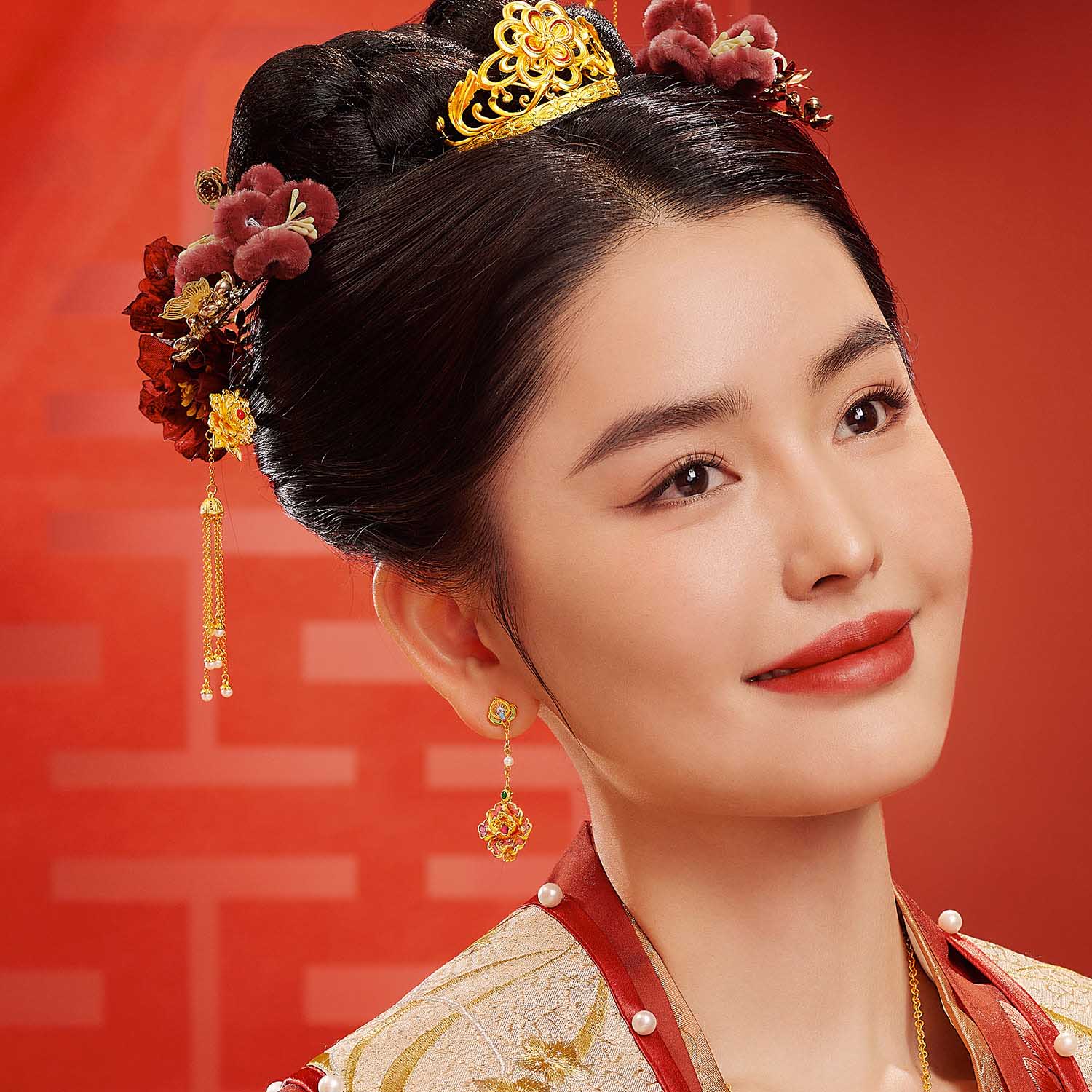六福珠宝福满传家牡丹花黄金发簪子女流苏婚嫁礼计价G21TBGH0002【联系客服补货】
