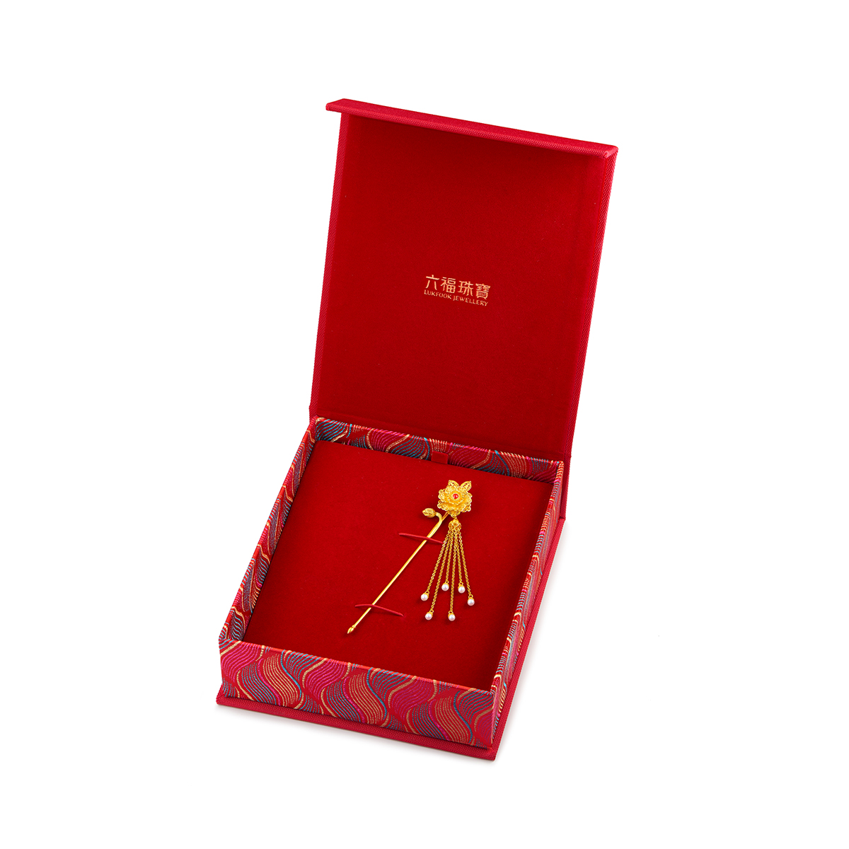 六福珠宝福满传家牡丹花黄金发簪子女流苏婚嫁礼计价G21TBGH0002【联系客服补货】