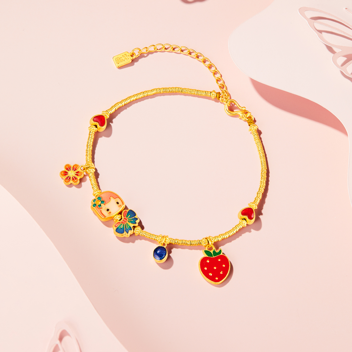 六福珠宝福满传家莓开眼笑黄金手链女碎金子手串计价G21TBGB0030【视频看货】