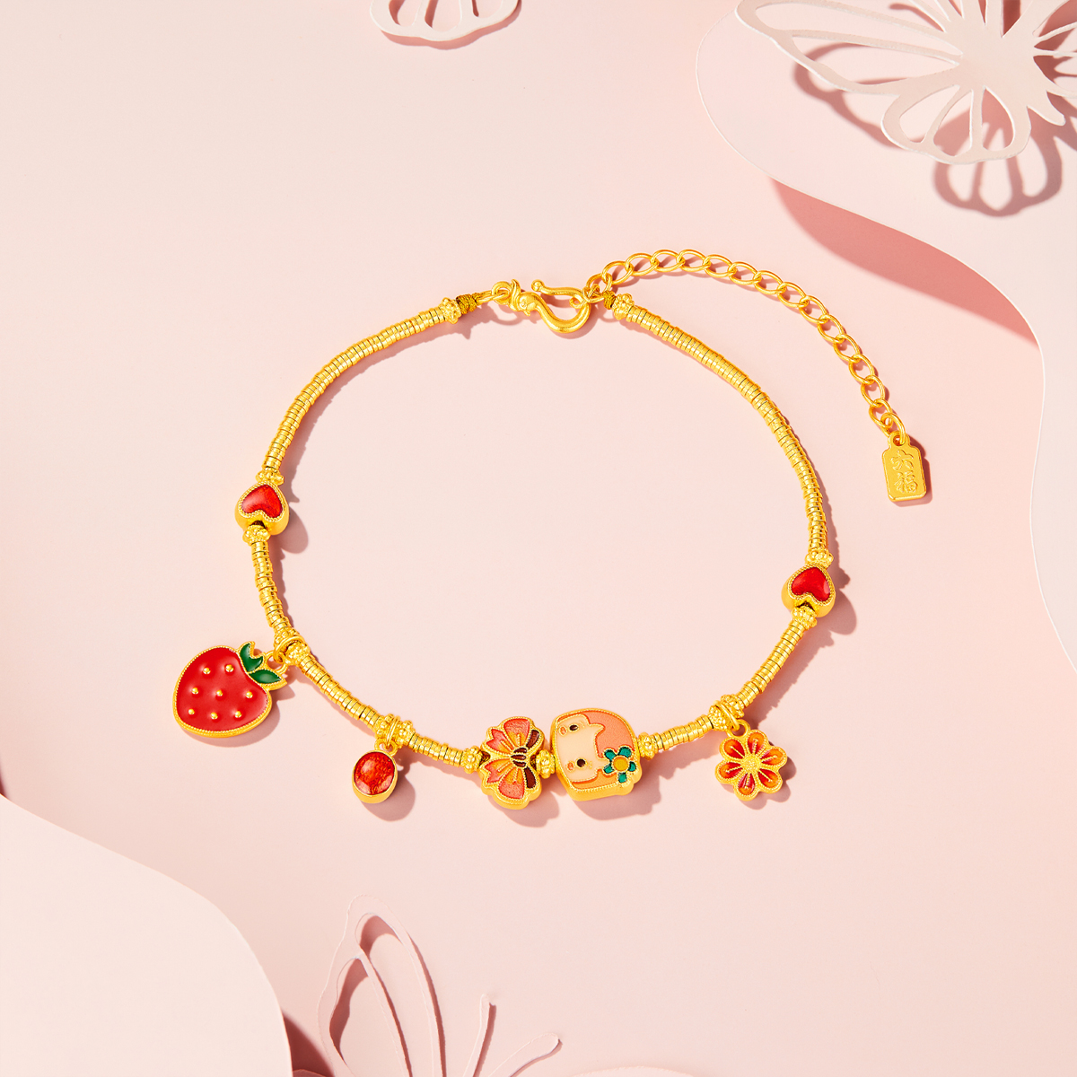 六福珠宝福满传家莓开眼笑黄金手链女碎金子手串计价G21TBGB0030【视频看货】