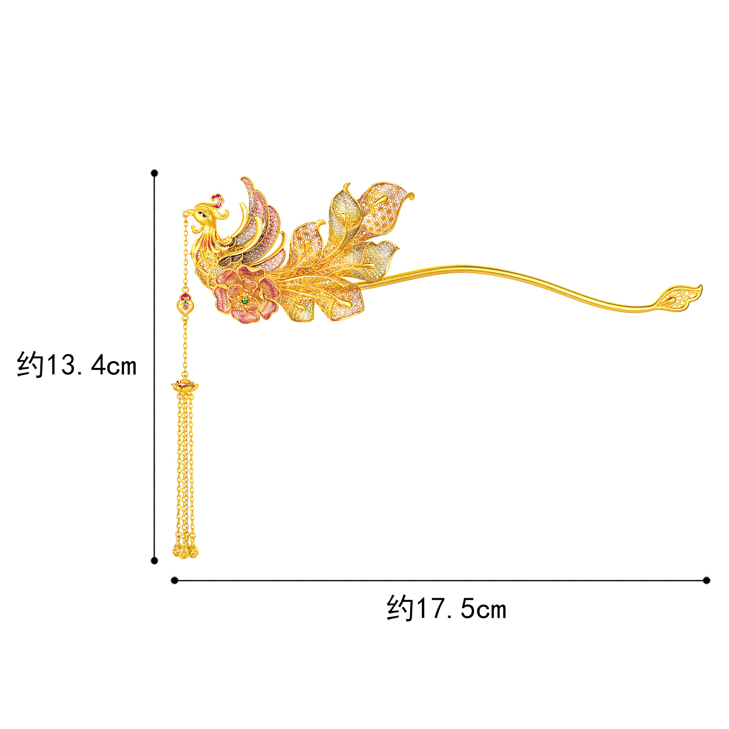 六福珠宝福满传家凤戏牡丹黄金发簪子流苏婚嫁礼计价L17TBGH0003【联系客服补货】
