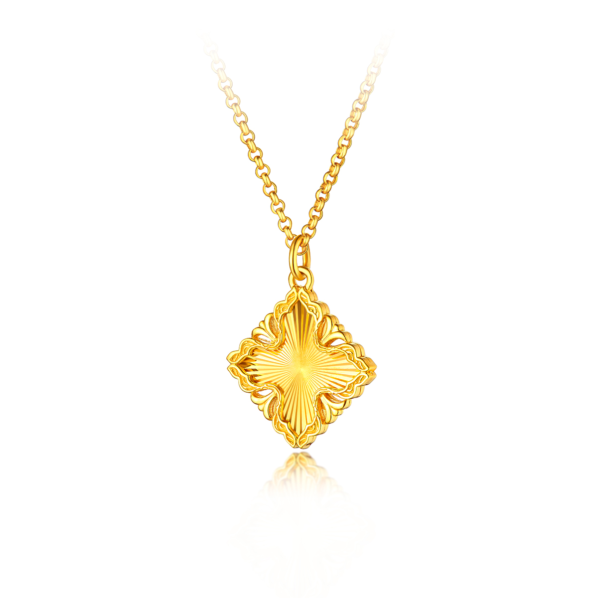 六福珠宝光影金几何菱感黄金项链女款5G足金吊坠套链计价013783NA