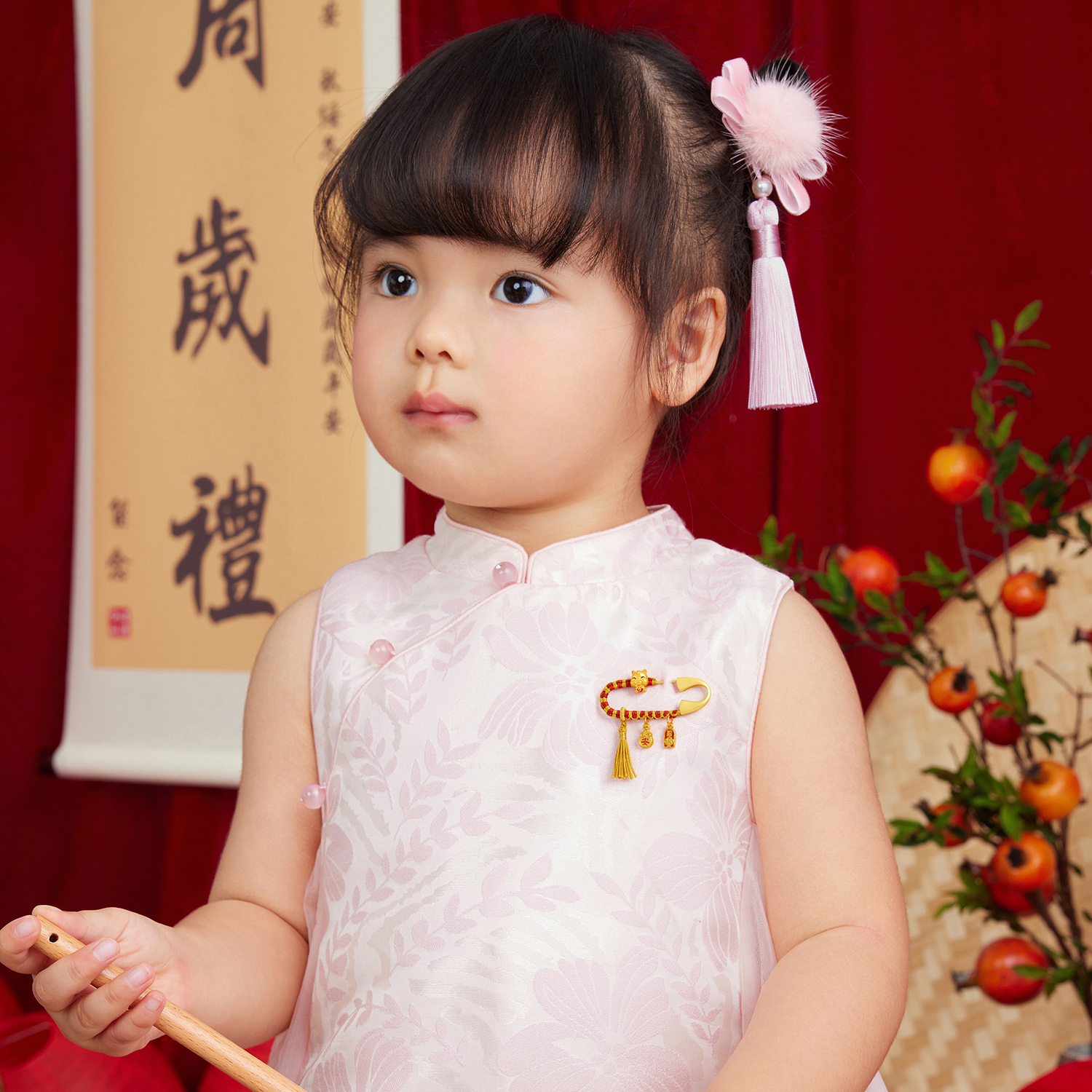 六福珠宝福马安康黄金别针宝宝婴儿生肖金饰胸针满月礼G46A0001DS【领券满500减50】