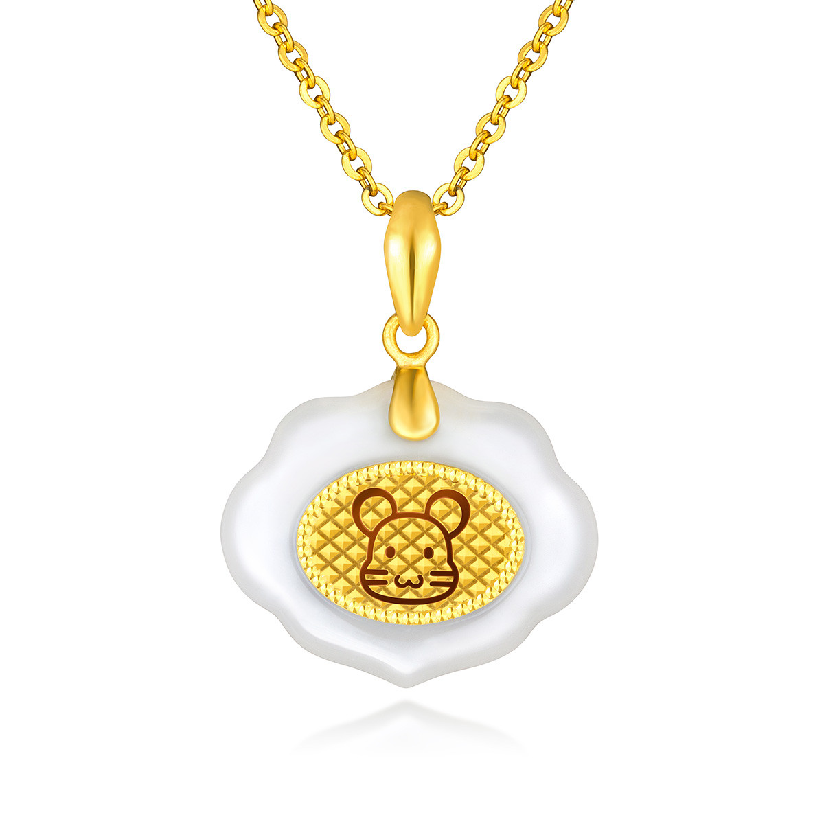 【秒杀】六福珠宝生肖鸡黄金和田玉吊坠金镶玉吊坠不含链定价EDA1N70038