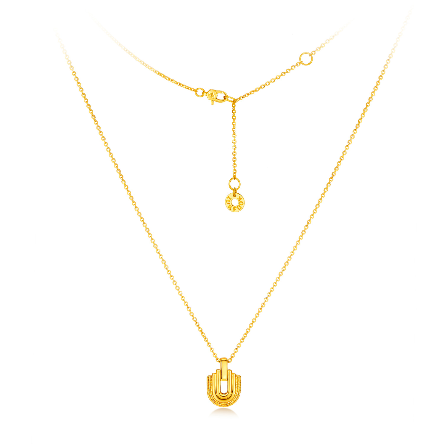 六福珠宝U型马蹄造型黄金项链女款手工编织足金吊坠计价GJG0139DS