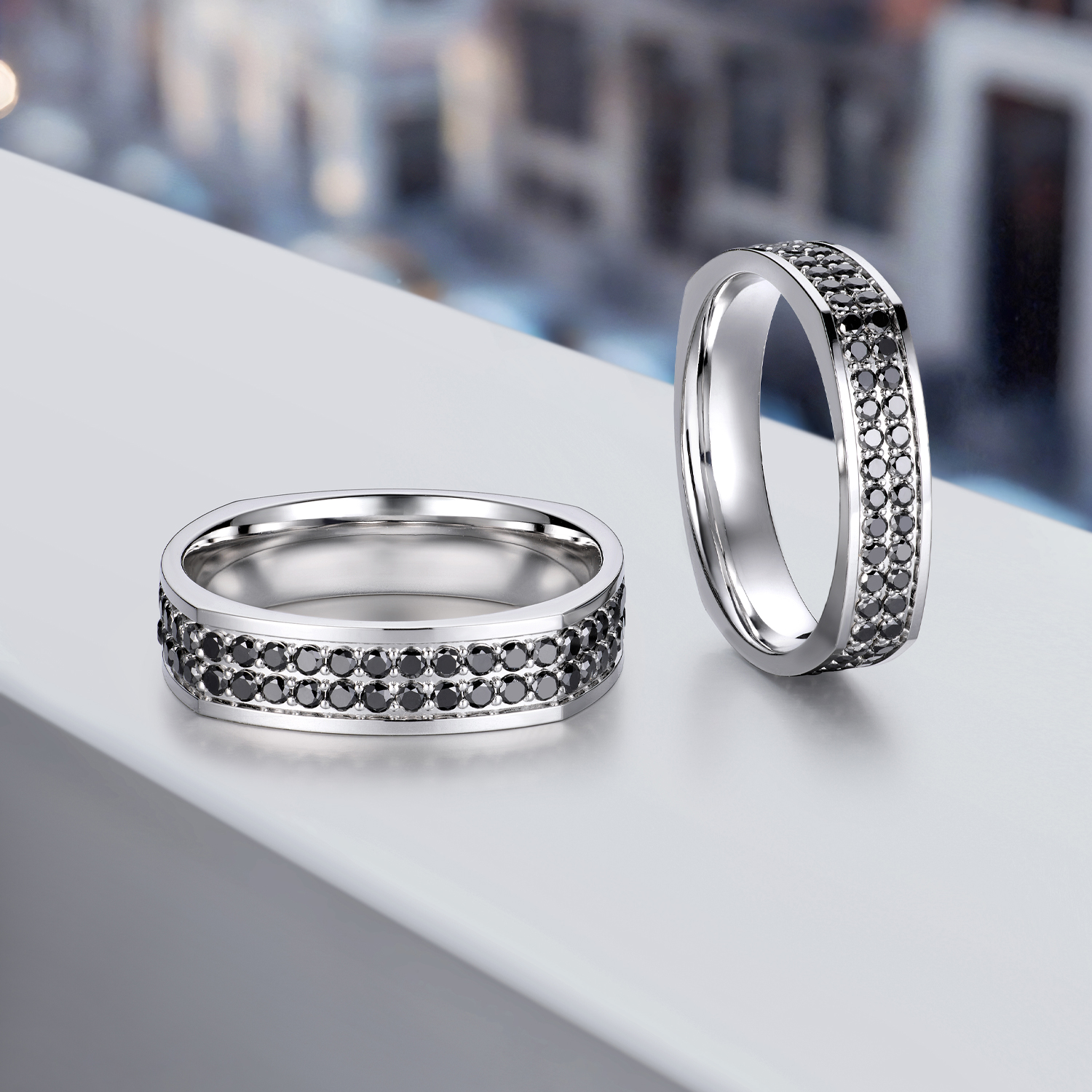 六福珠宝黑钻方圆铂金戒指铂950男女款钻石方戒白金对戒HEJ0008DS【1V1直播看货】