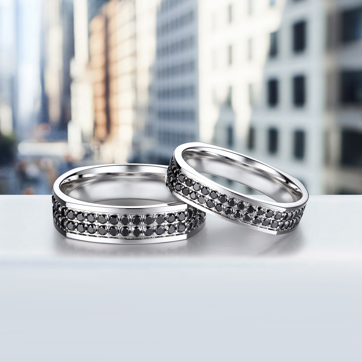 六福珠宝黑钻方圆铂金戒指铂950男女款钻石方戒白金对戒HEJ0008DS【1V1直播看货】