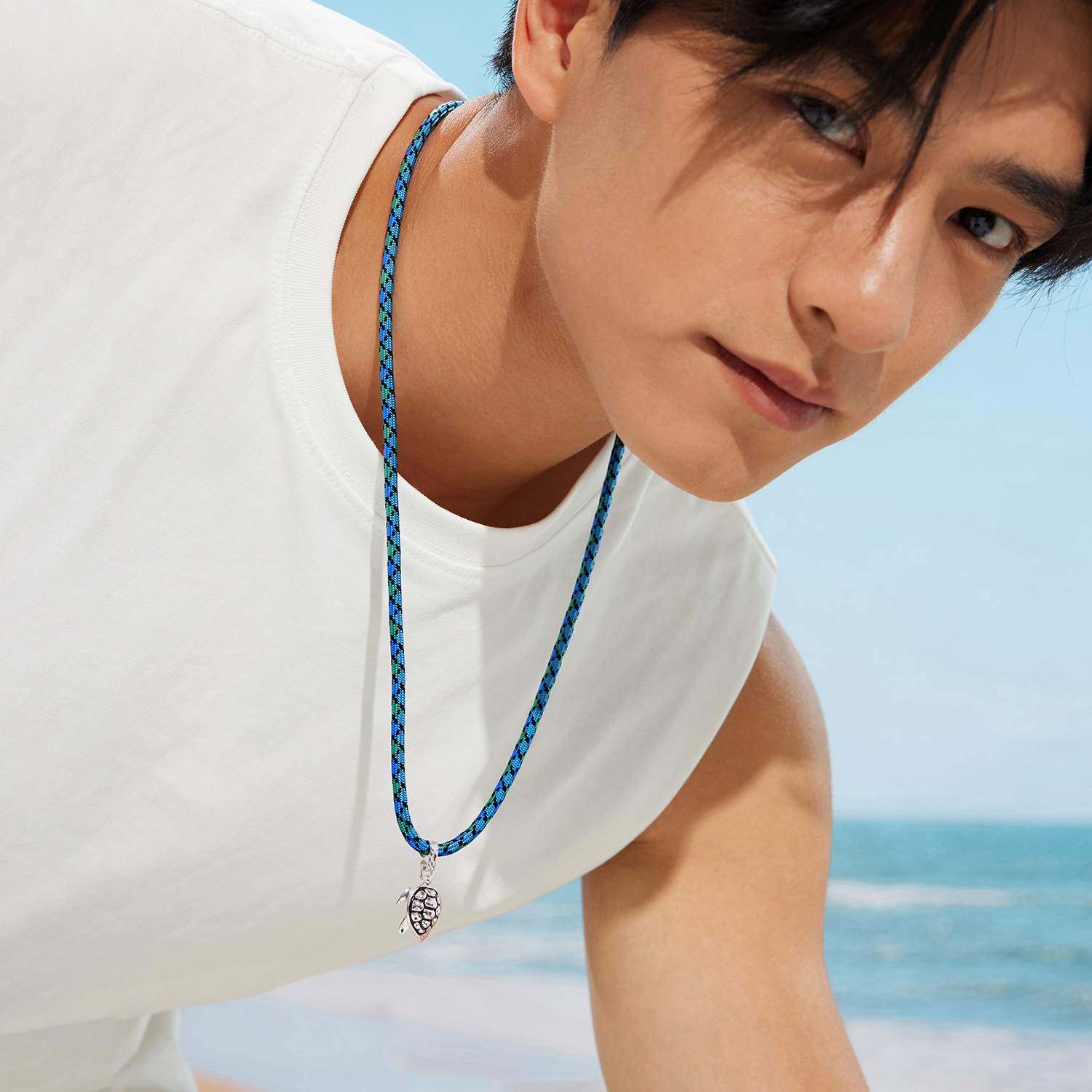 六福珠宝铂金海洋系列海龟铂950吊坠项链环保绳男女款GJT0018DS