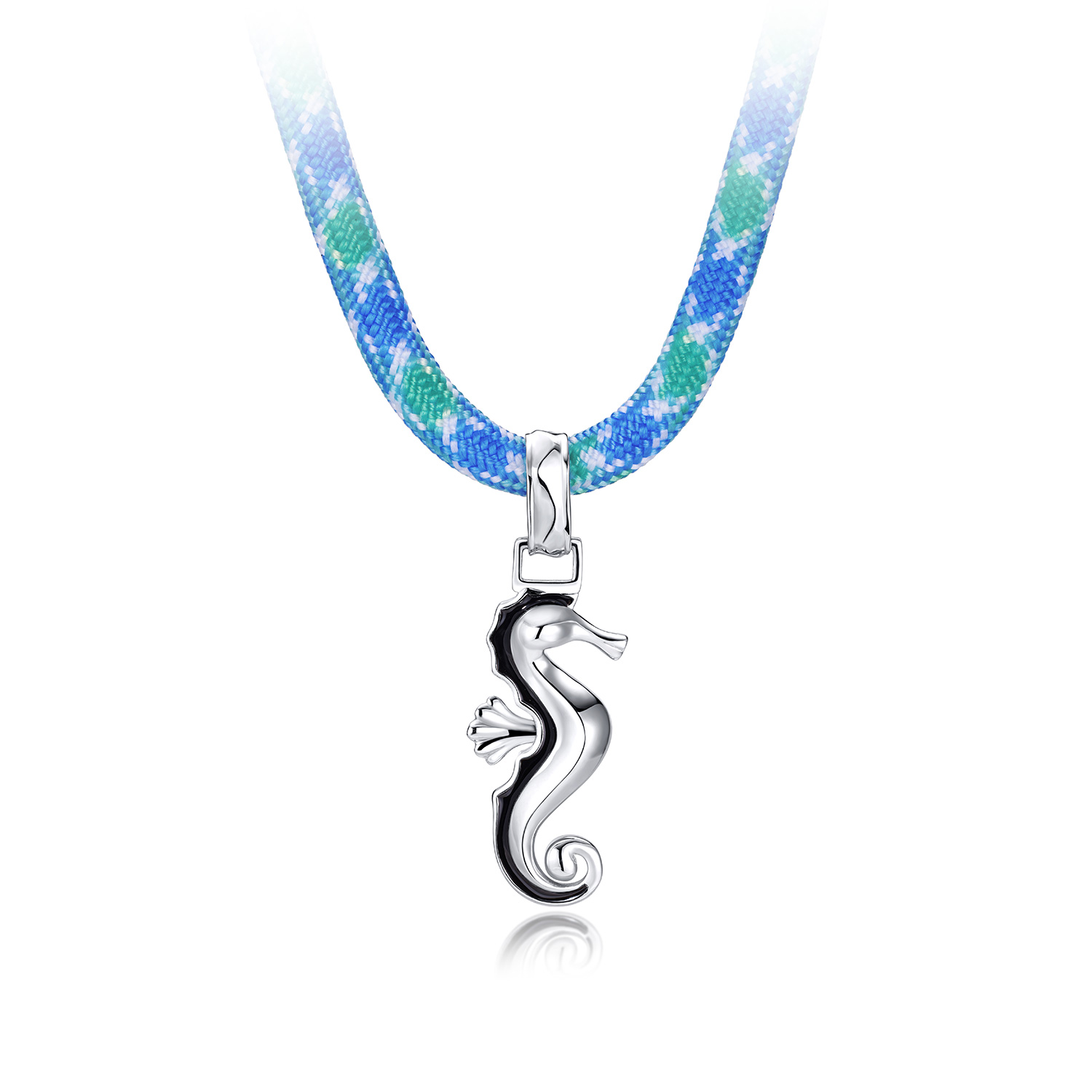 六福珠宝海洋海马铂金吊坠铂950男女款鎏彩白金挂坠彩绳GJT0022DS