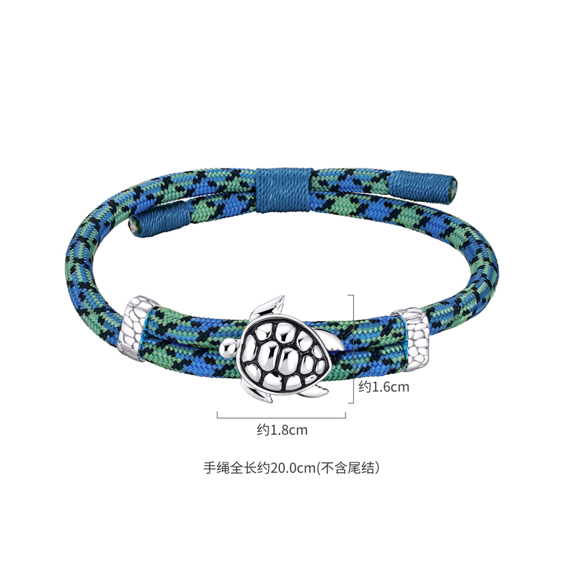 六福珠宝海洋系列海龟铂金手链铂950男女款鎏彩白金手绳GJT0019DS【1V1直播看货】