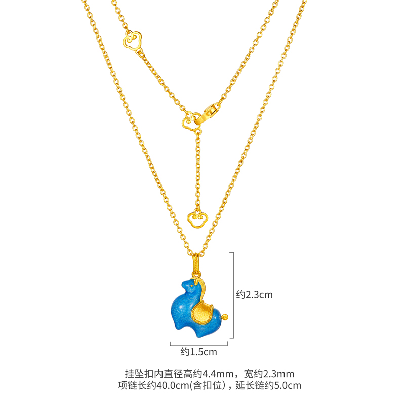 六福珠宝唐宫夜宴联名唐彩墩墩马黄金项链女珐琅工艺计价033339NA