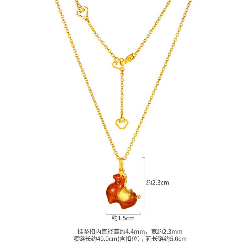 六福珠宝唐宫夜宴联名唐彩墩墩马黄金项链女珐琅工艺计价033339NA