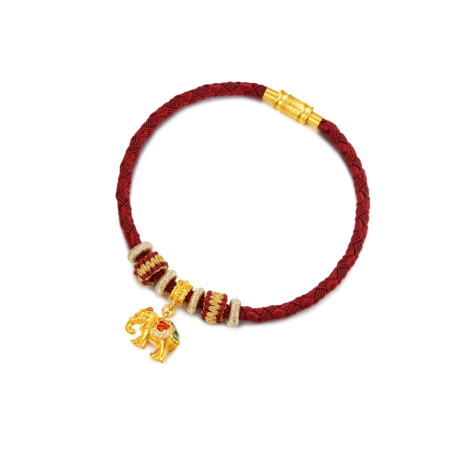 六福珠宝唐宫夜宴联名唐小珠黄金转运珠钻石挂坠DIY红绳032458PA